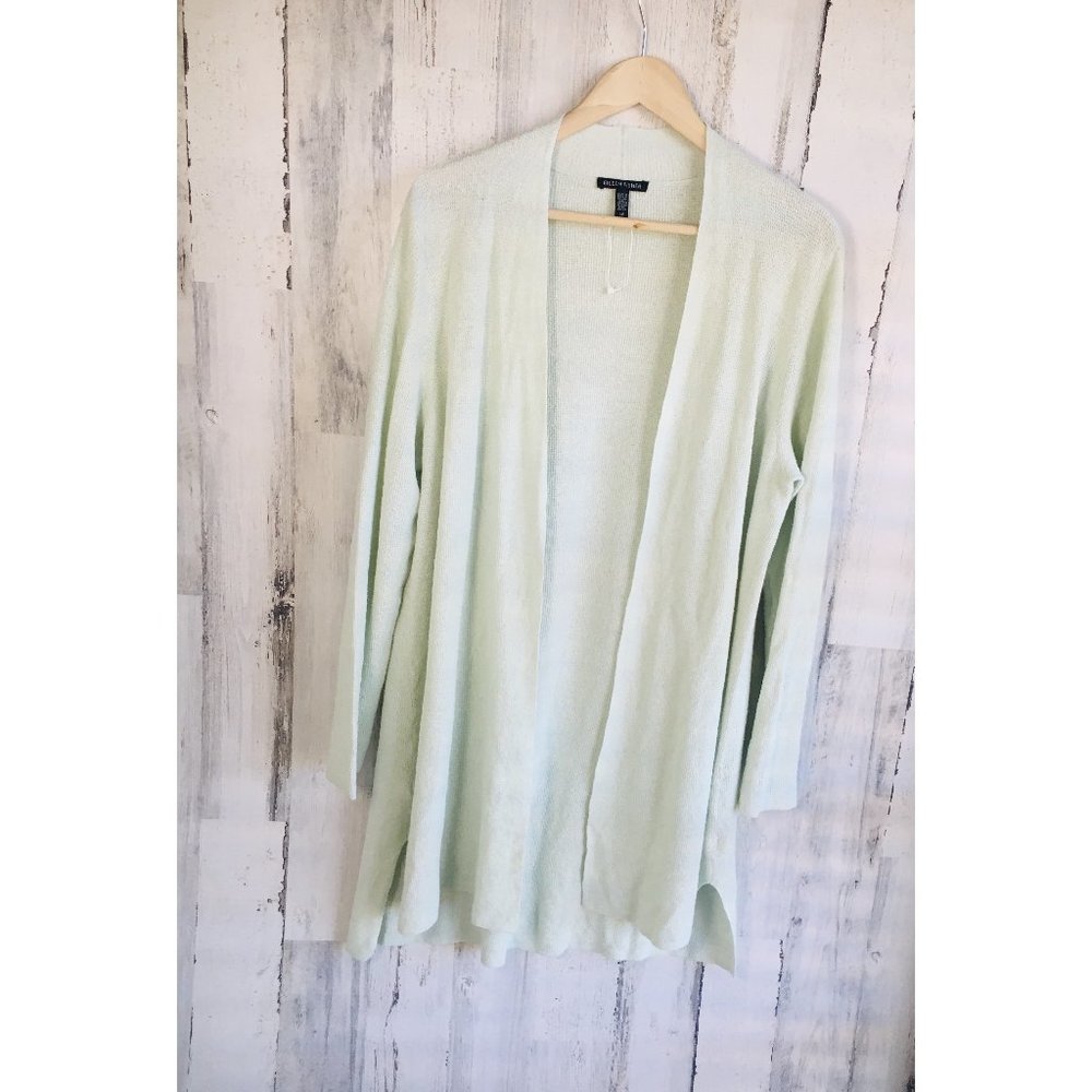 NWOT Eileen Fisher Organic Linen Crepe Stretch Long Cardigan Green
